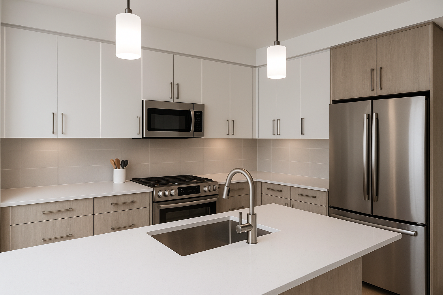 contemporary kitchen with cabinet pulls