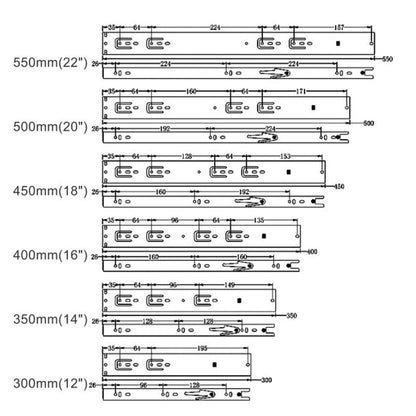 Silverline FSBS45A/45 Series | Soft-Close Full Extension Side Mount Ball Bearing Drawer Slide (10 Pairs)