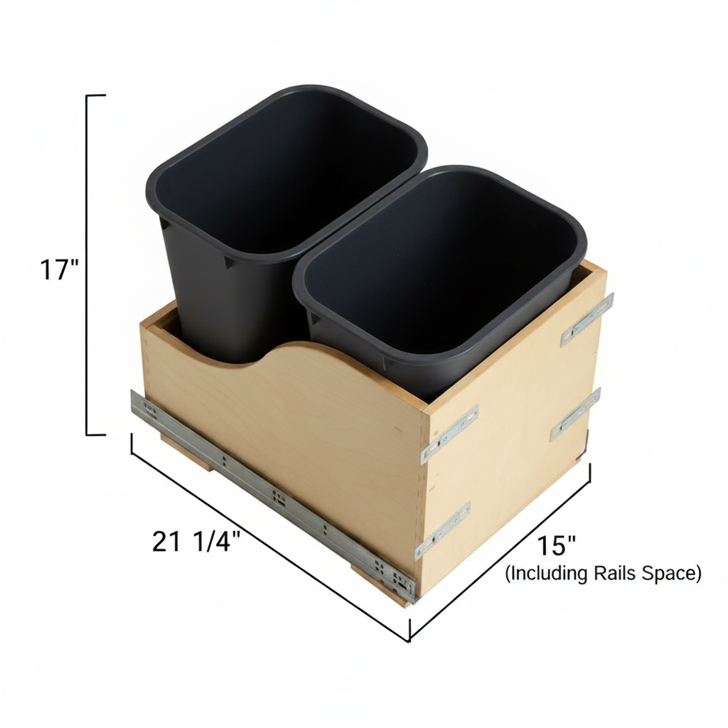 Silverline WPOBD020 | Undermount Wooden Double Bin Trash Pullout Systems for B18 Cabinets