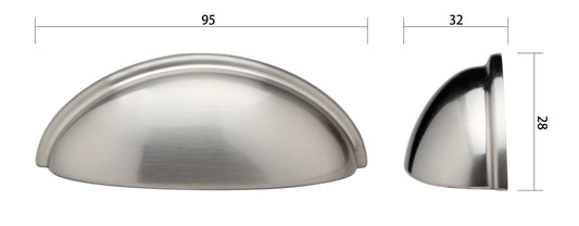 Silverline B2019 - 3-3/4 inch (95mm) Bin Cup Pull Cabinet Half Moon Shell CC: 3 inch (76mm)