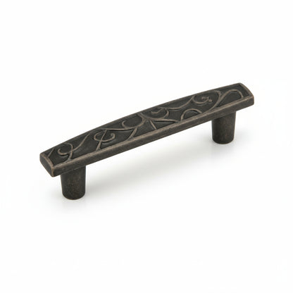Silverline H2129 - A weathered nickel finish cabinet pull handle featuring an ornate floral design, suitable for use on wardrobes, cabinets, and drawers.