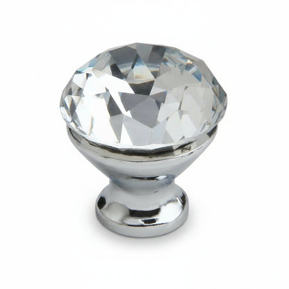 Silverline K7001 | Diameter 1-3/16" Clear Glass Crystal Elegant Cabinet Knob in Polished Chrome