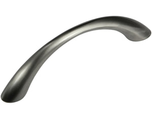 Silverline P2009 - 3-2/3 inch (93mm) Streamlined Curved Arch Cabinet Pull Handle in Brushed Satin Nickel Finish CC: 3 inch (76mm)